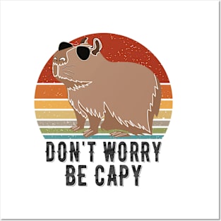 Retro Rodent Funny Capybara Don't Be Worry Be Capy Rodent Posters and Art